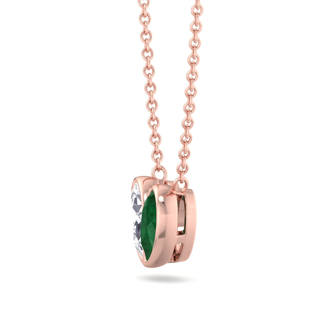 Pear Shape Green Emerald and Lab Grown Diamond Pendant Necklace-Rose Gold-6CT