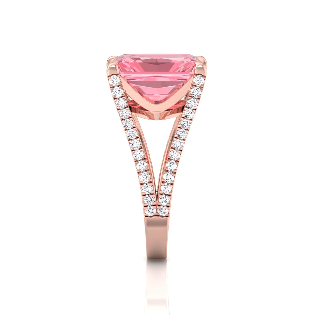 Radiant Cut Pink Diamond Lab Grown Engagement Ring with a Split Band Rose Gold