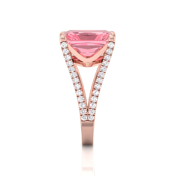 Radiant Cut Pink Diamond Lab Grown Engagement Ring with a Split Band Rose Gold