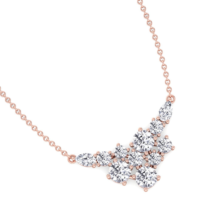 1.65CT Round Shape Cluster Natural Diamond Pendant Necklace Rose Gold 1.65ct