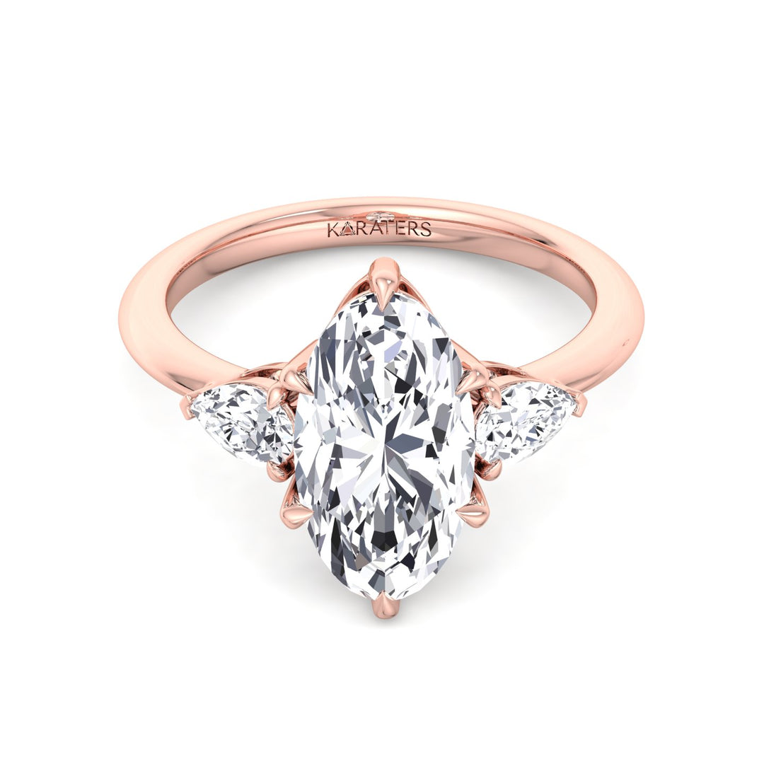 Moval Lab-Grown Diamond Engagement Ring with Pear Sidestones Rose Gold 14K 