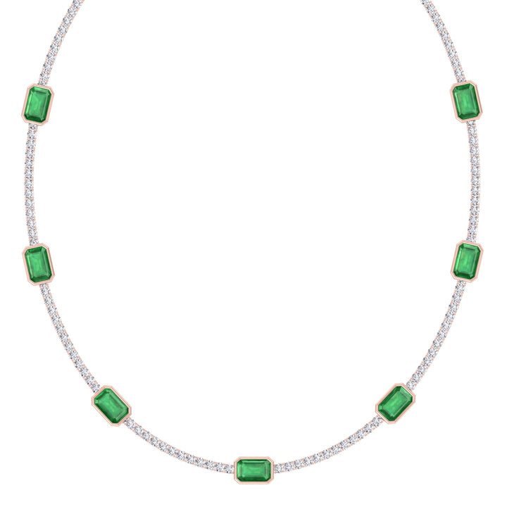Lab Grown Emerald and Diamond Tennis Necklace Rose Gold 20CT