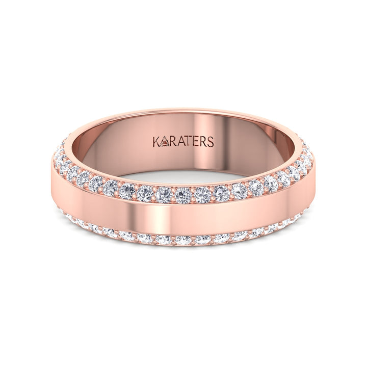 Beveled Edge Lab Grown Diamond Wedding Band Rose Gold 14K