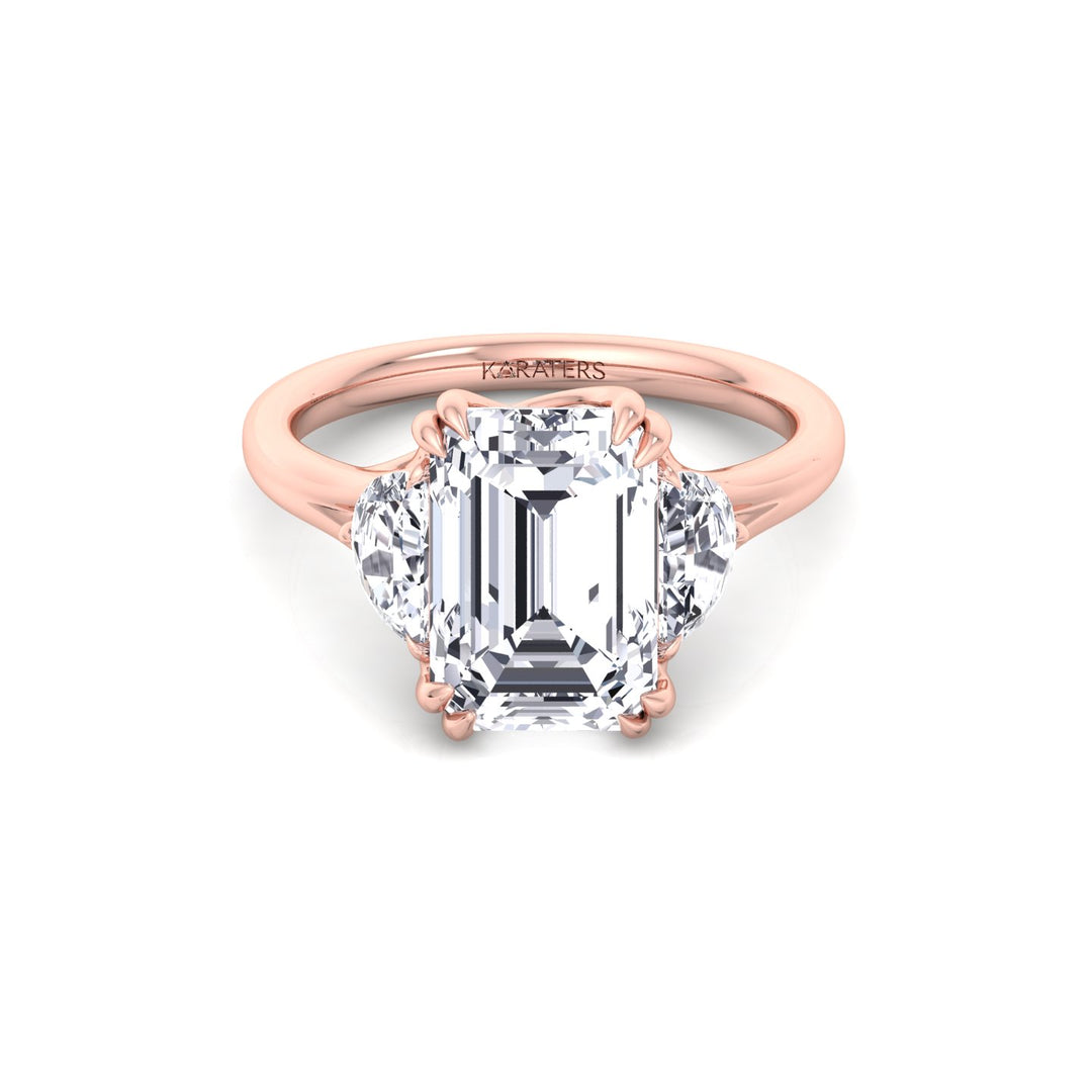 Emerald & Trapezoid Three Stone Lab-Diamond Engagement Ring RG 2