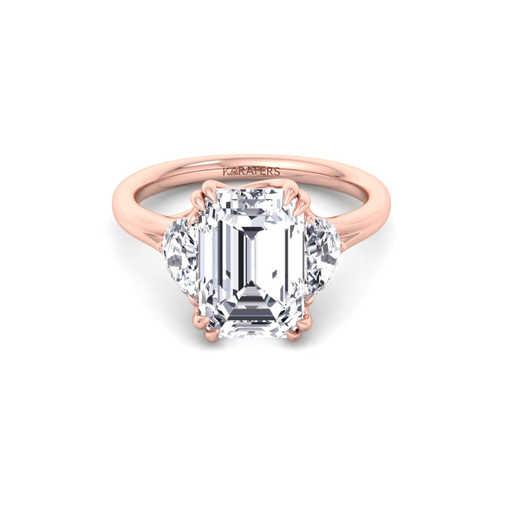 Emerald & Trapezoid Three Stone Lab-Diamond Engagement Ring RG 2