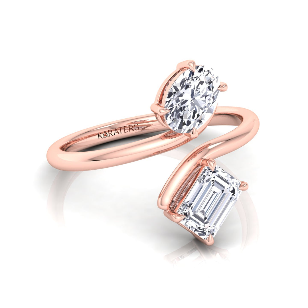 Oval & Emerald Shape Lab Grown Diamond Open Engagement Ring-Rose Gold-18K