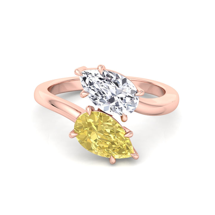 Fancy Yellow Pear Shape Lab Grown Diamond Bypass Two Stone Engagement Ring Rose  Gold 14K