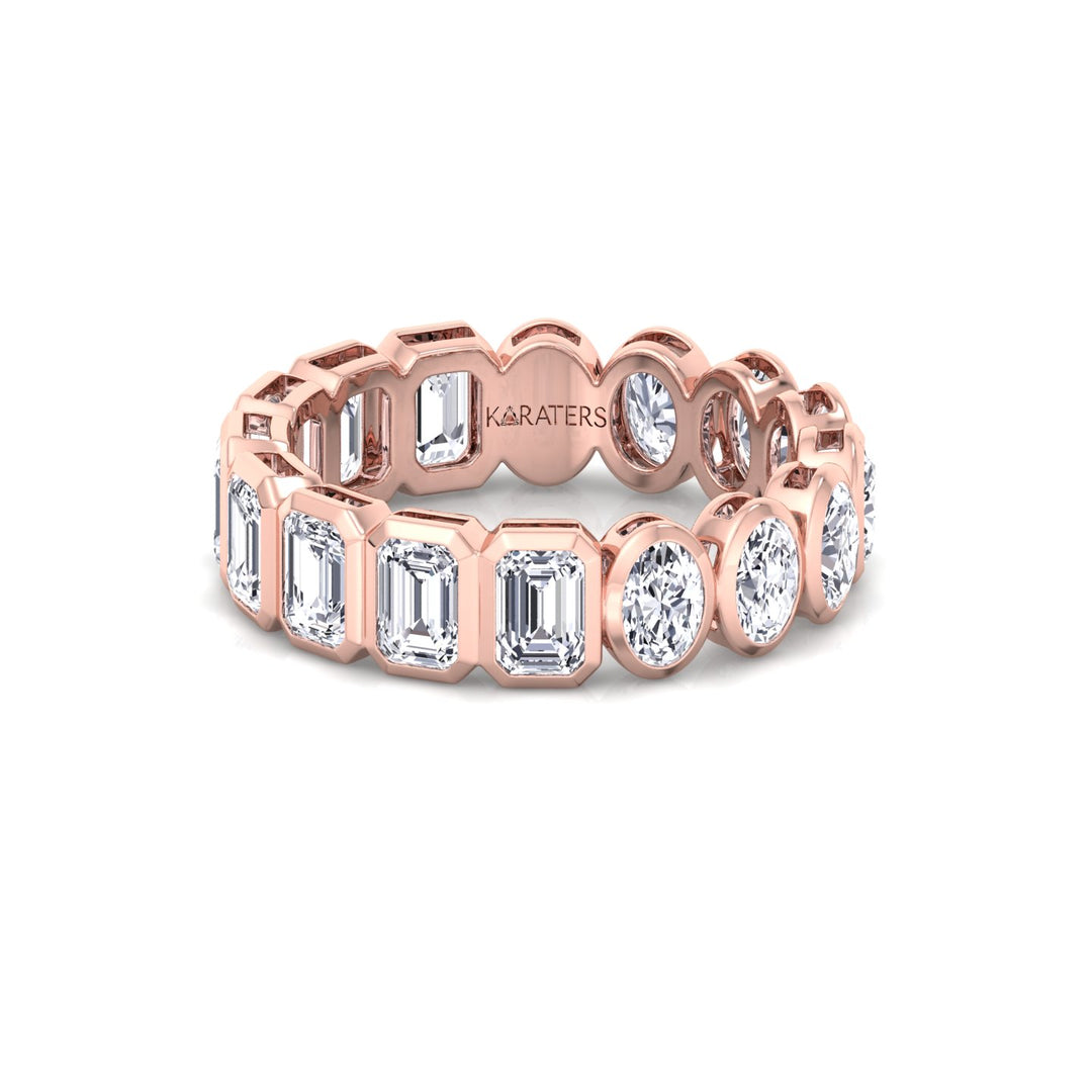 Double Shape - Bezel Set Emerald and Oval Cut Lab Grown Diamond Eternity Band