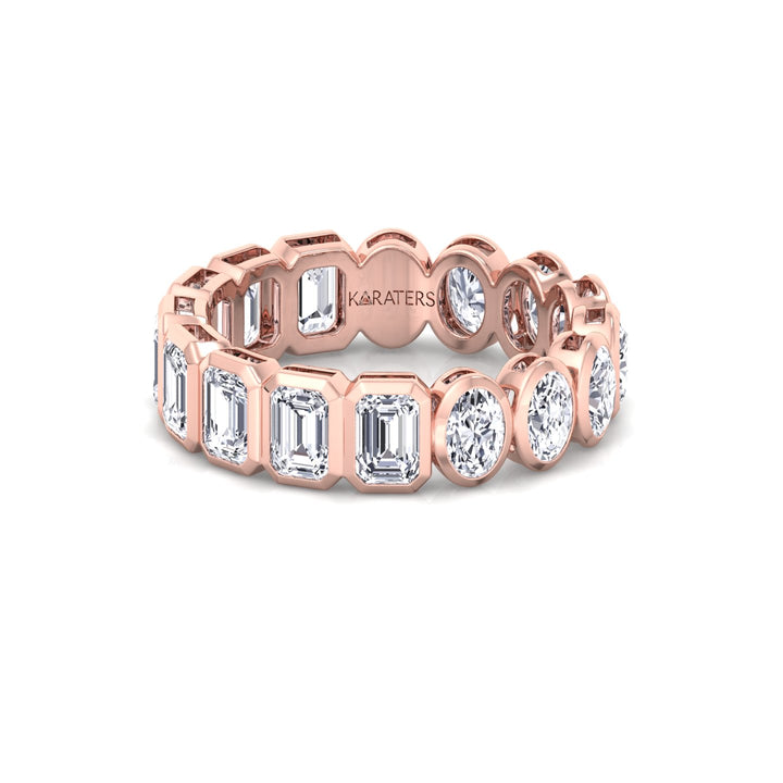 Double Shape - Bezel Set Emerald and Oval Cut Lab Grown Diamond Eternity Band
