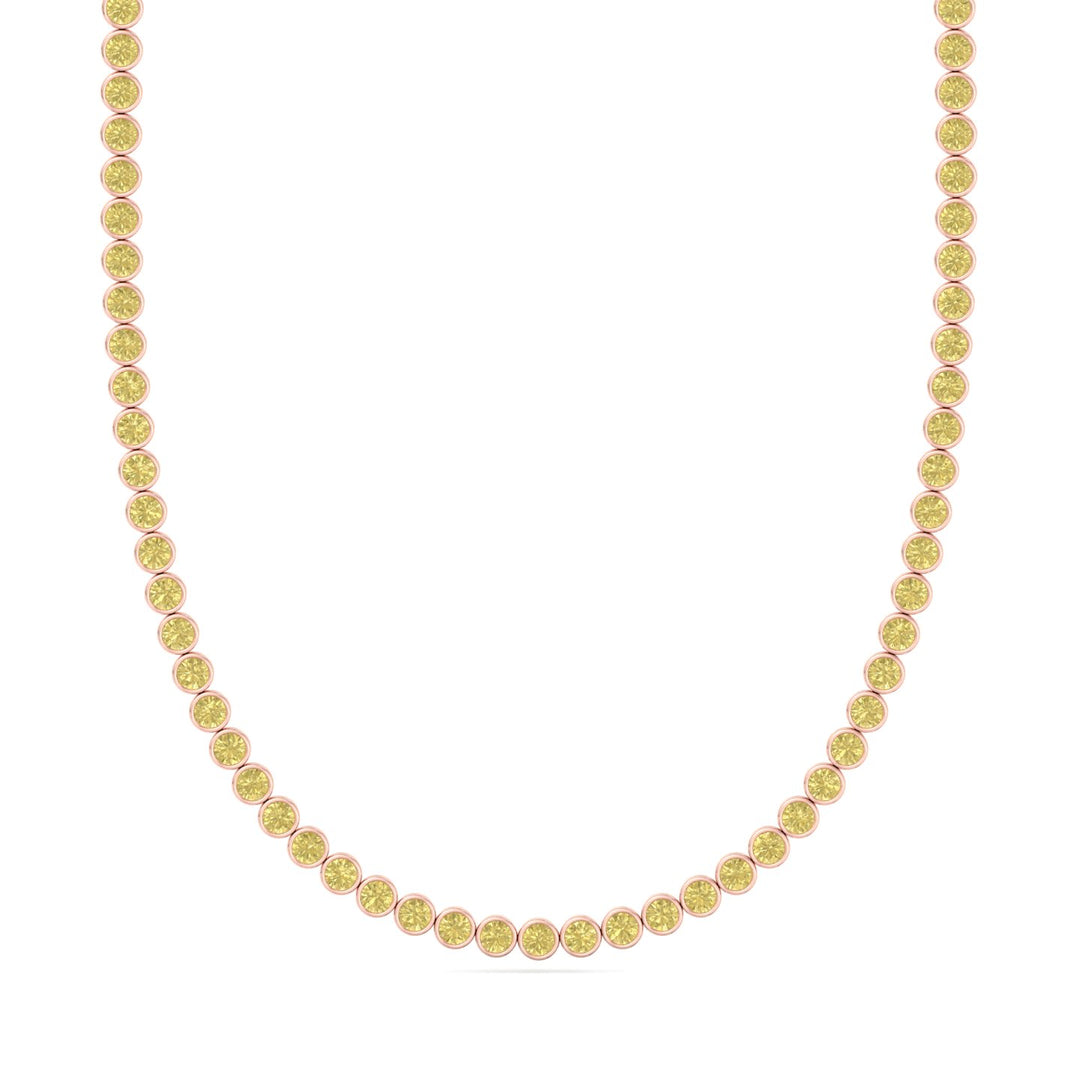 Bezel Set Fancy Yellow Lab Grown Diamond Tennis Necklace Rose Gold 1