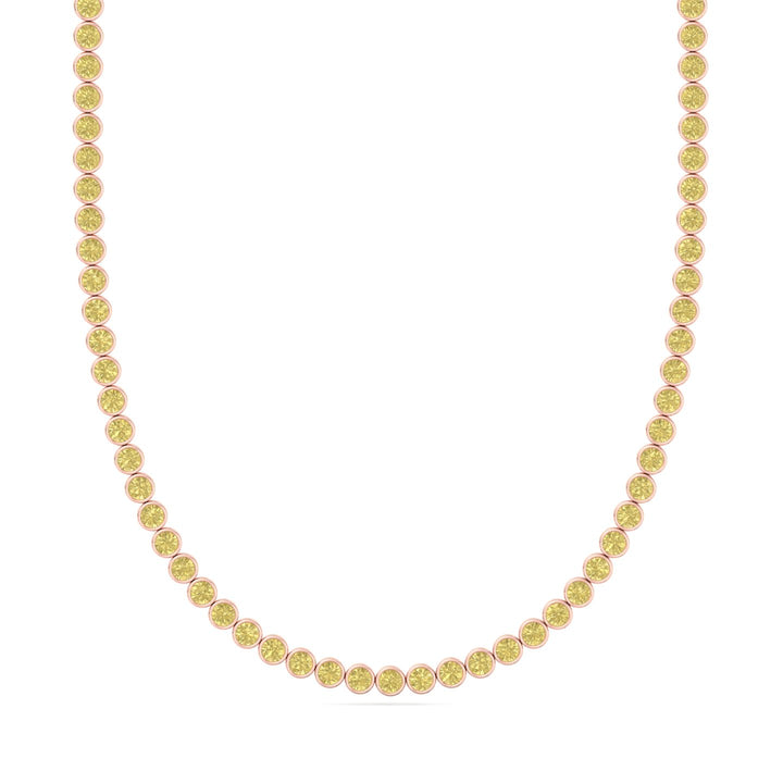 Bezel Set Fancy Yellow Lab Grown Diamond Tennis Necklace Rose Gold 1