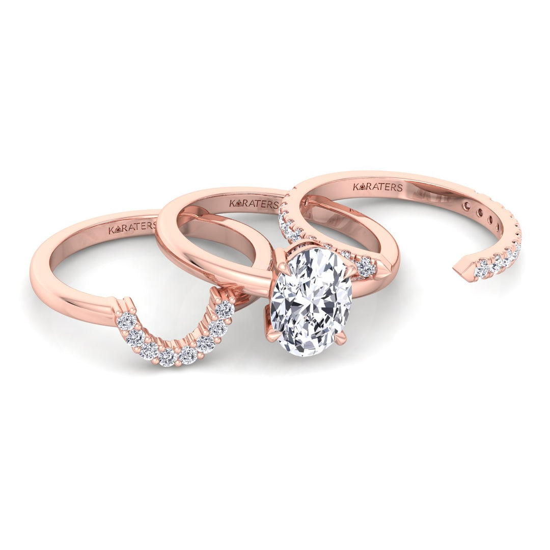 3.95CT Total Weight Oval Shape Lab Grown Diamond Wedding Set Rose  Gold 14K
