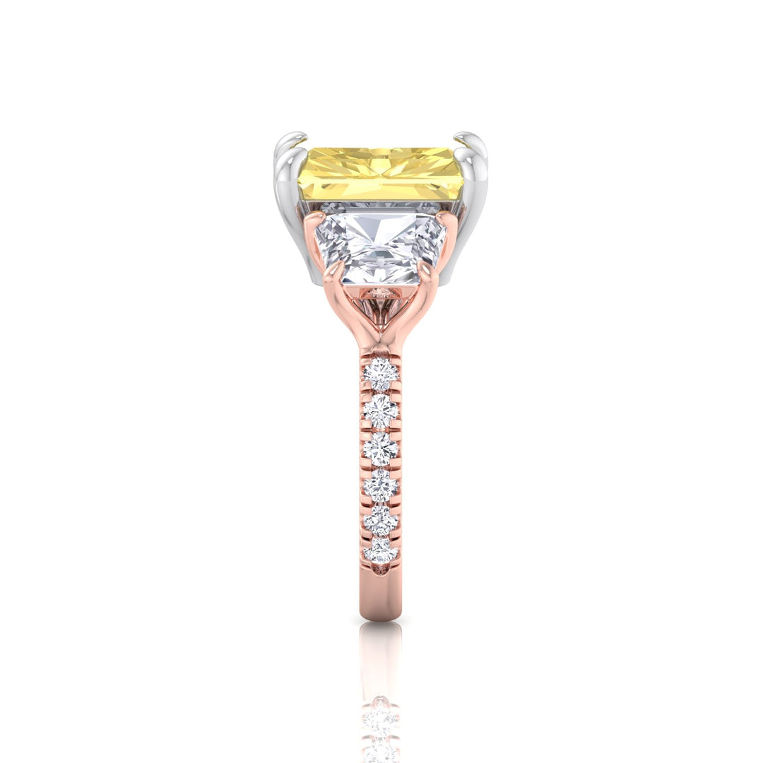 Fancy Yellow Radiant Cut Lab-Grown Diamond Engagement Ring with Pave Sidestones Rose Gold 14K 
