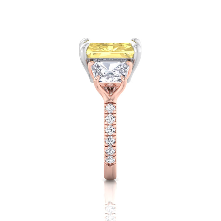 Fancy Yellow Radiant Cut Lab-Grown Diamond Engagement Ring with Pave Sidestones Rose Gold 14K 