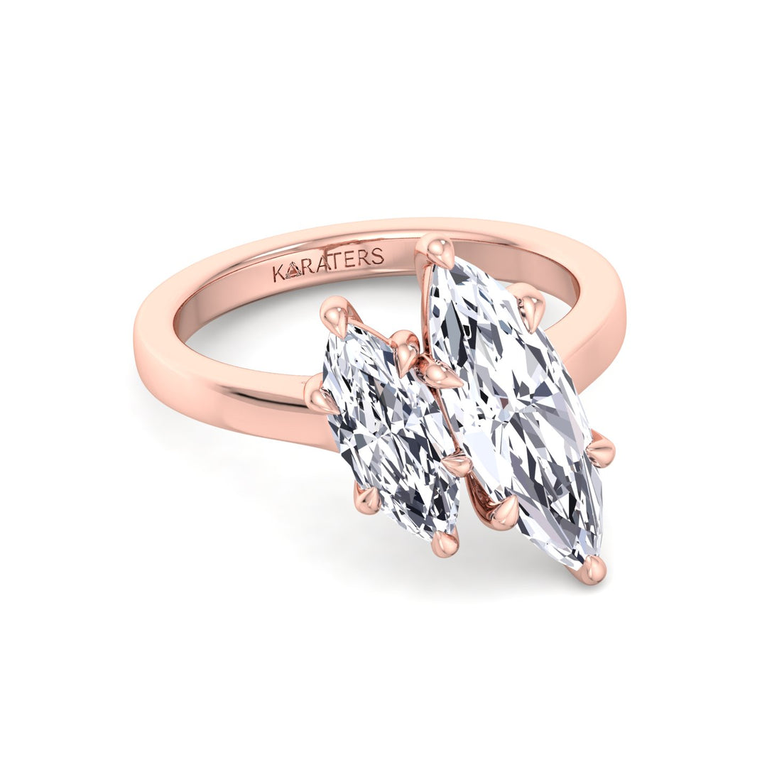 Marquise Cut Two-Stone Lab Grown Diamond Engagement Ring Rose Gold 18K