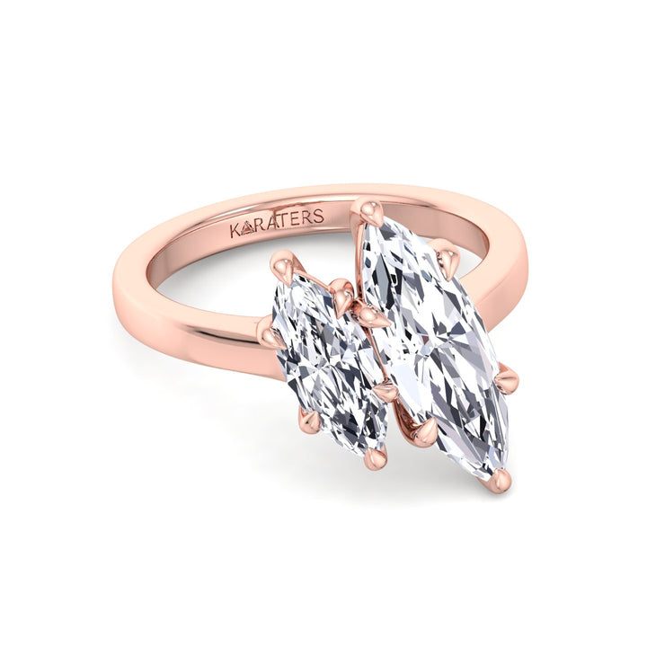 Marquise Cut Two-Stone Lab Grown Diamond Engagement Ring Rose Gold 18K