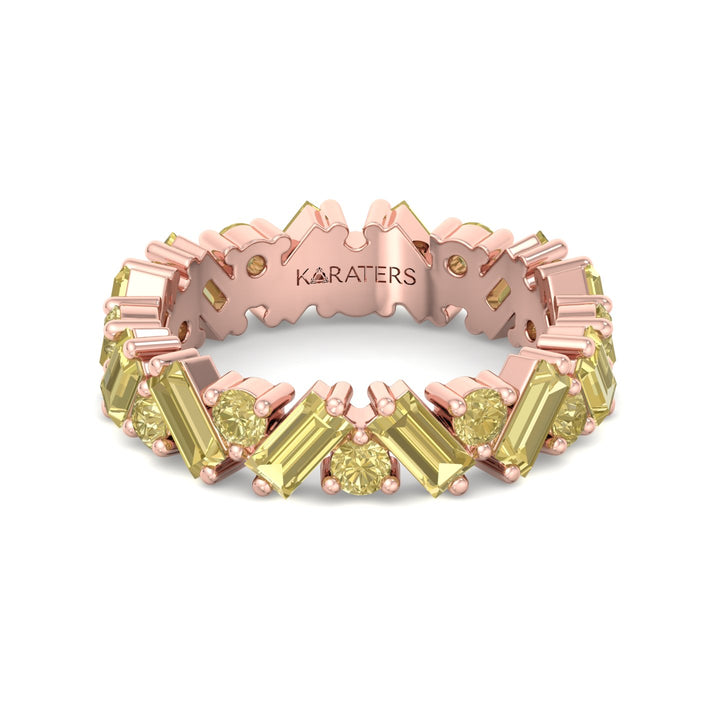 Fancy Yellow Lab Grown Diamond Band with Baguette and Round Shapes Rose Gold 18K