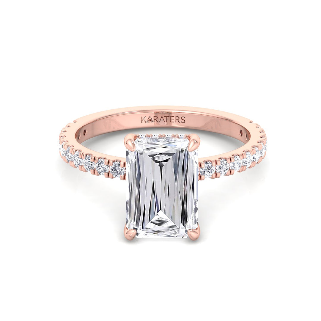 Ashoka Lab Grown Diamond Engagement Ring with Pavé Band Rose Gold 14K