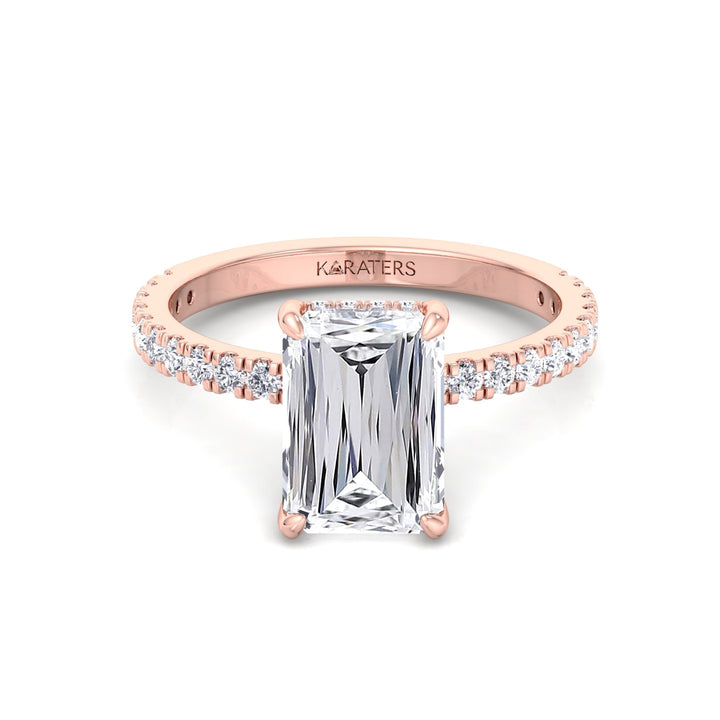 Ashoka Lab Grown Diamond Engagement Ring with Pavé Band Rose Gold 14K