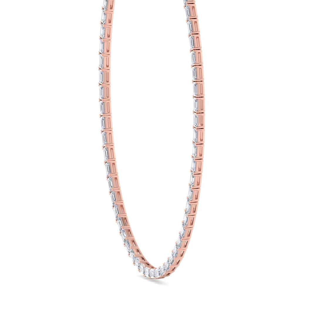 East-West Emerald Cut Lab Grown Diamond Tennis Necklace Rose Gold