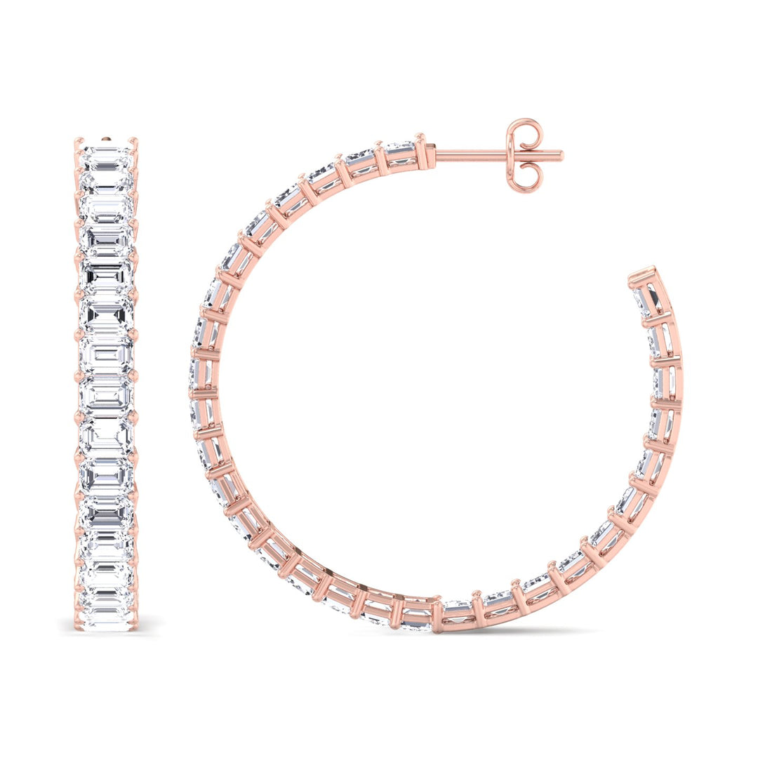 Emerald-Cut Lab Grown Diamond Hoops Rose Gold 14K