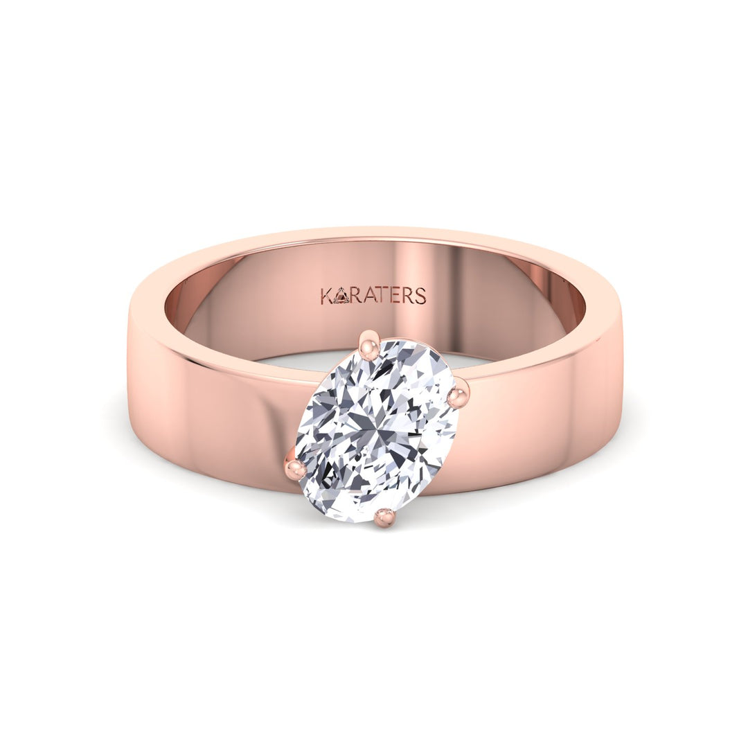 Oval Shape Lab Grown Diamond Engagement Ring with Wide Band Rose Gold 14K