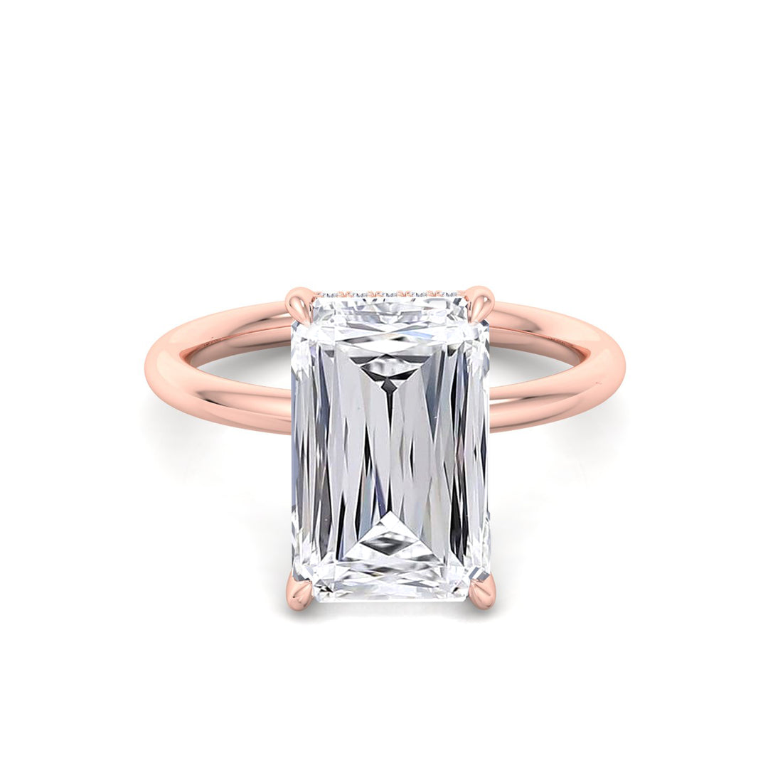 Ashoka Lab Grown Diamond Solitaire Engagement Ring (Criss Emerald Cut) Rose Gold 14K