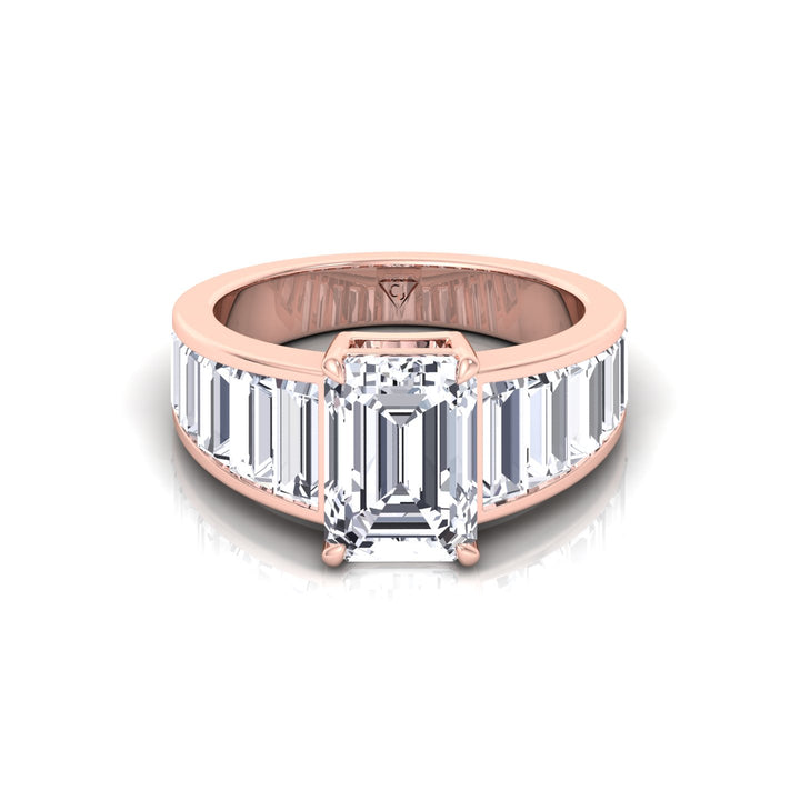 Emerald Shape Lab Grown Diamond Engagement Ring with Graduated Tapered Emerald Sidetones Rose Gold 14K 