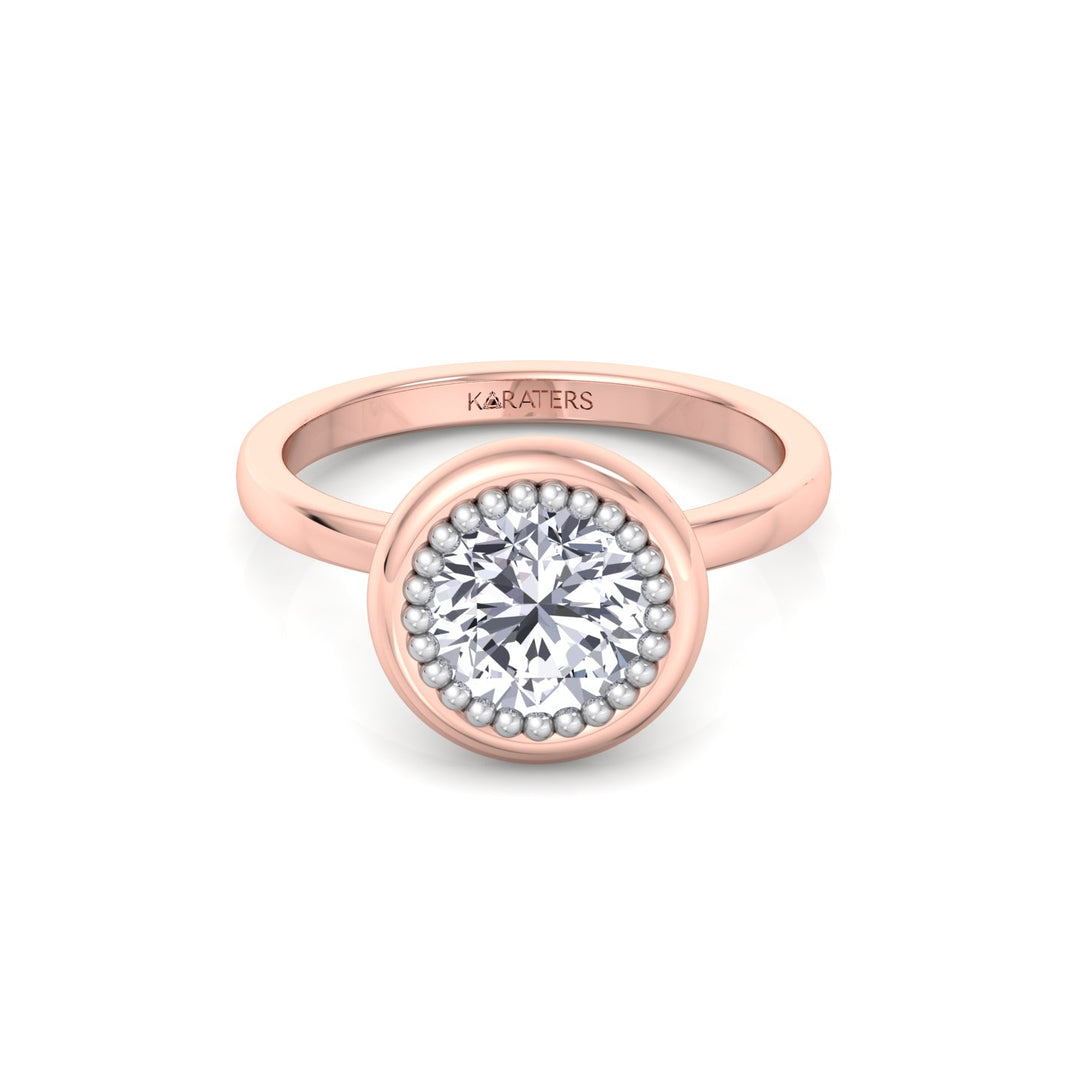 Halo Bezel Set Bubble with Round Shape Lab-Grown Diamond Engagement Ring Rose Gold 18K