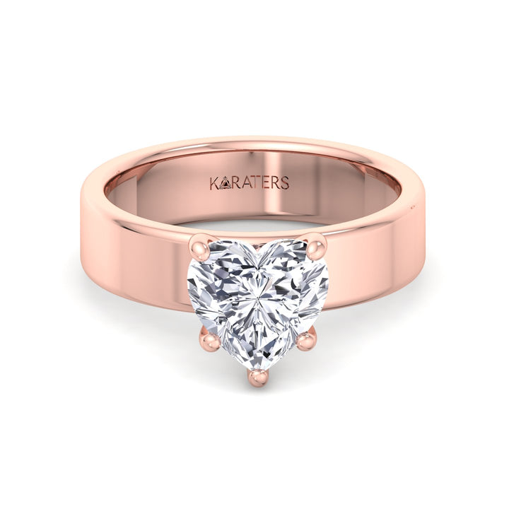 Heart Shape Lab Grown Diamond Engagement Ring with Wide Band Rose Gold 18K