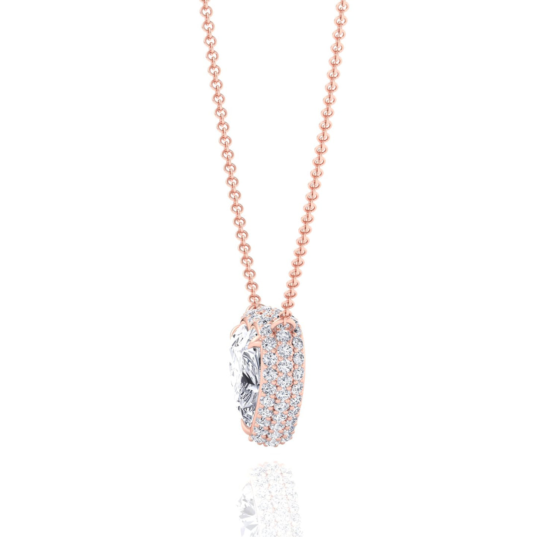 Invisible Halo Heart Shape Lab Grown Diamond Pendant Rose Gold 