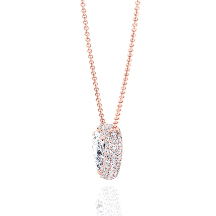 Invisible Halo Heart Shape Lab Grown Diamond Pendant Rose Gold 