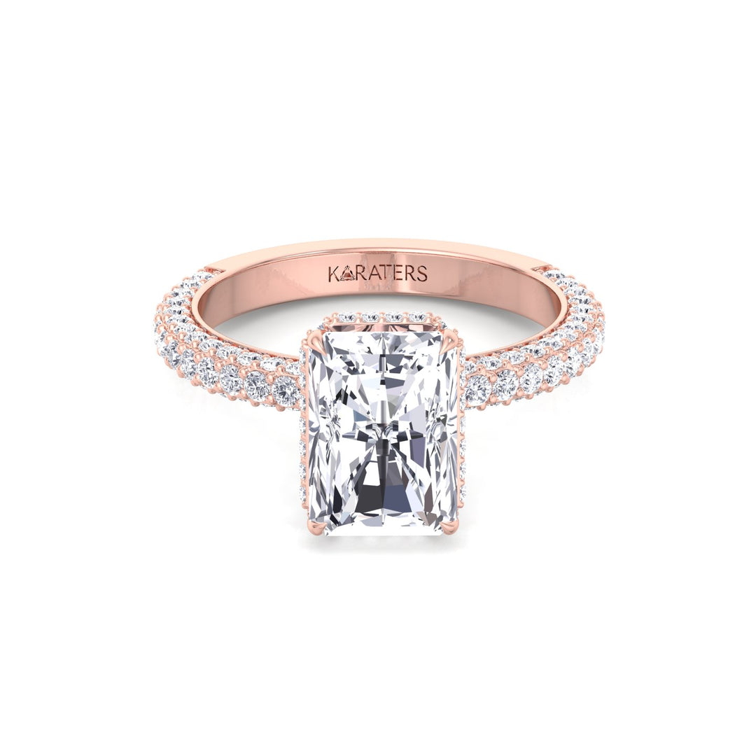 Thick Pave Radiant Cut Hidden Halo Lab Grown Diamond Engagement Ring Rose Gold 14K