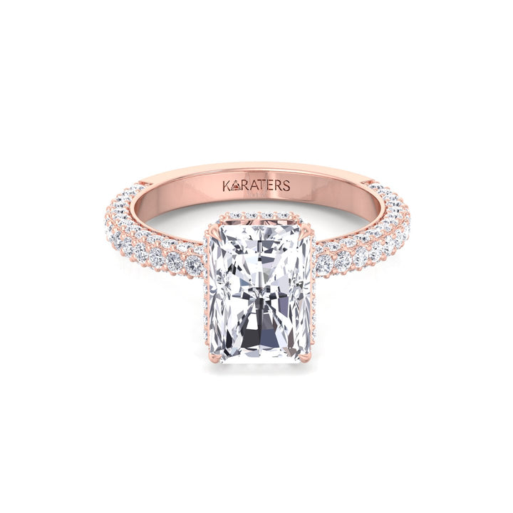 Thick Pave Radiant Cut Hidden Halo Lab Grown Diamond Engagement Ring Rose Gold 14K