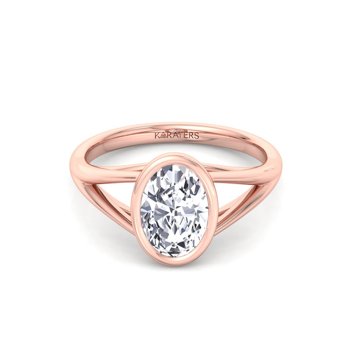 Bezel Set Oval Shape Lab-Grown Diamond Split Shank Engagement Ring Rose Gold 14K