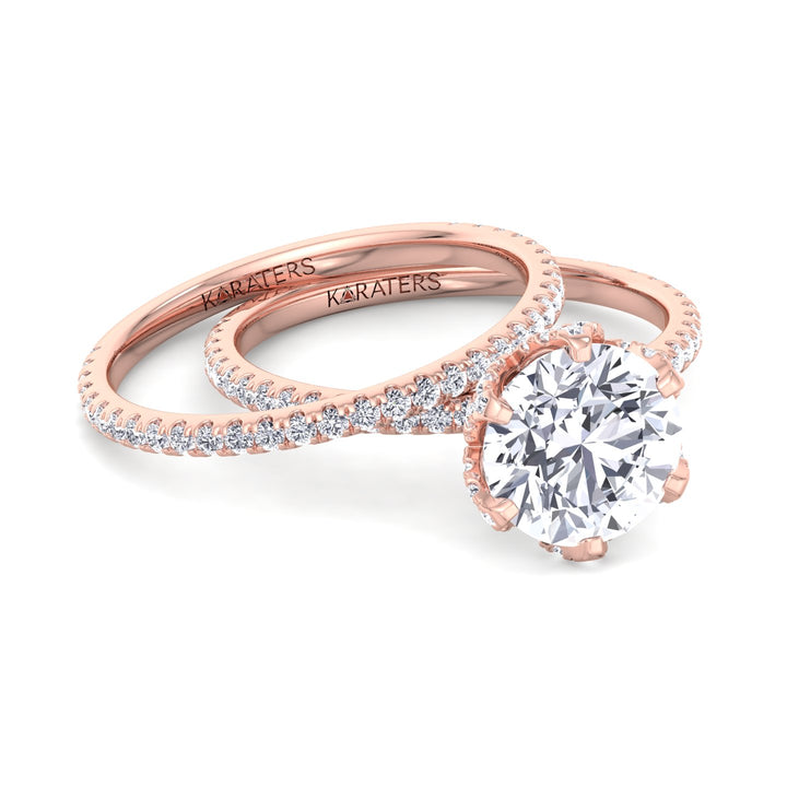 4.40CT Total Weight Round Halo Lab Grown Diamond Wedding Set Rose Gold 14K