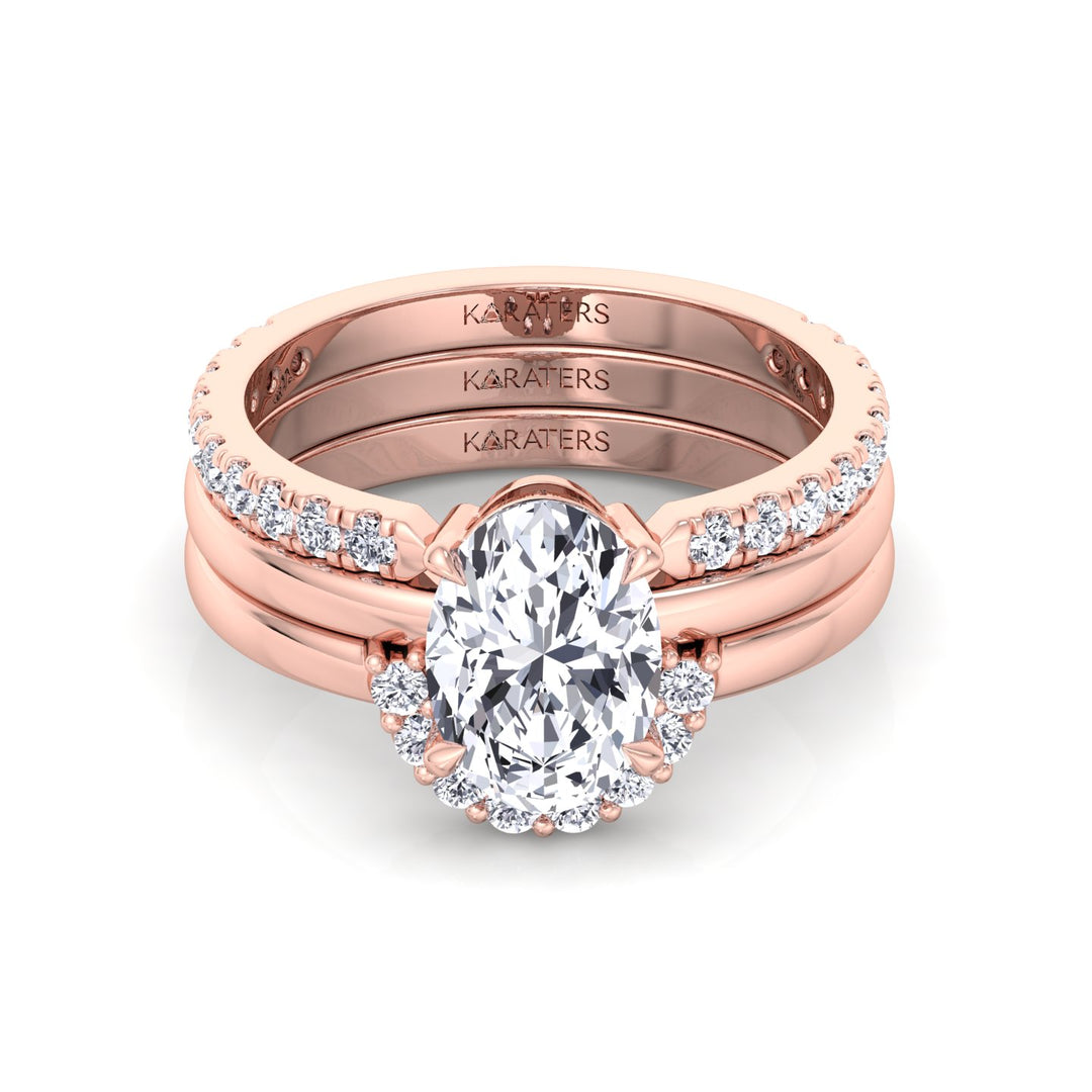 3.95CT Total Weight Oval Shape Lab Grown Diamond Wedding Set Rose  Gold 18K