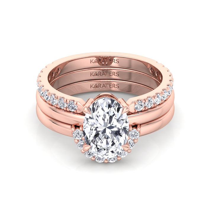 3.95CT Total Weight Oval Shape Lab Grown Diamond Wedding Set Rose  Gold 18K