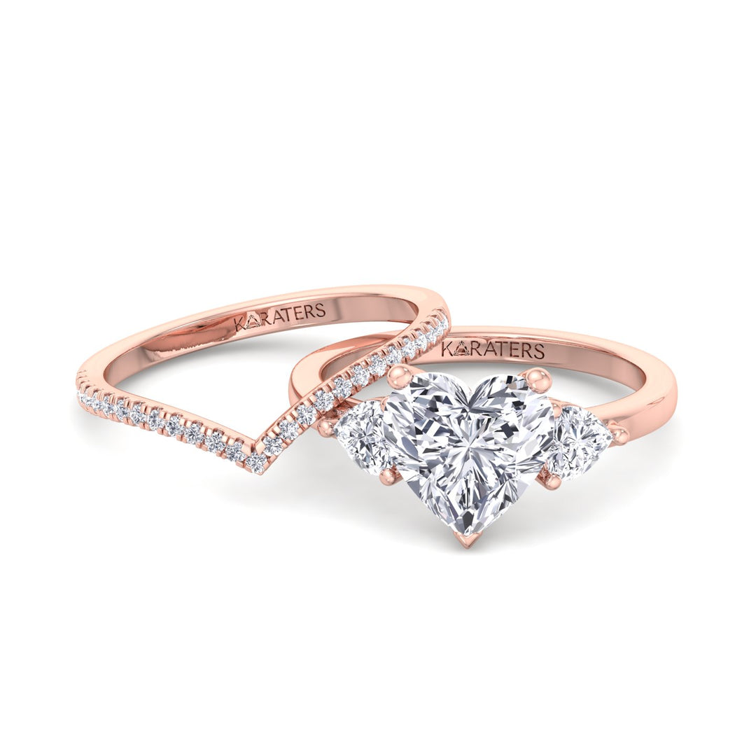 4.8CT Total Weight Heart Shape Lab Grown Diamond Wedding Set Rose Gold 14K 