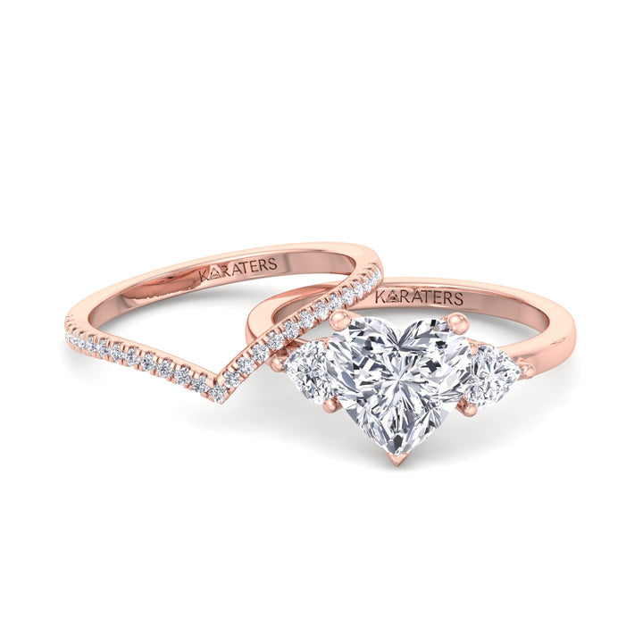 4.8CT Total Weight Heart Shape Lab Grown Diamond Wedding Set Rose Gold 14K 