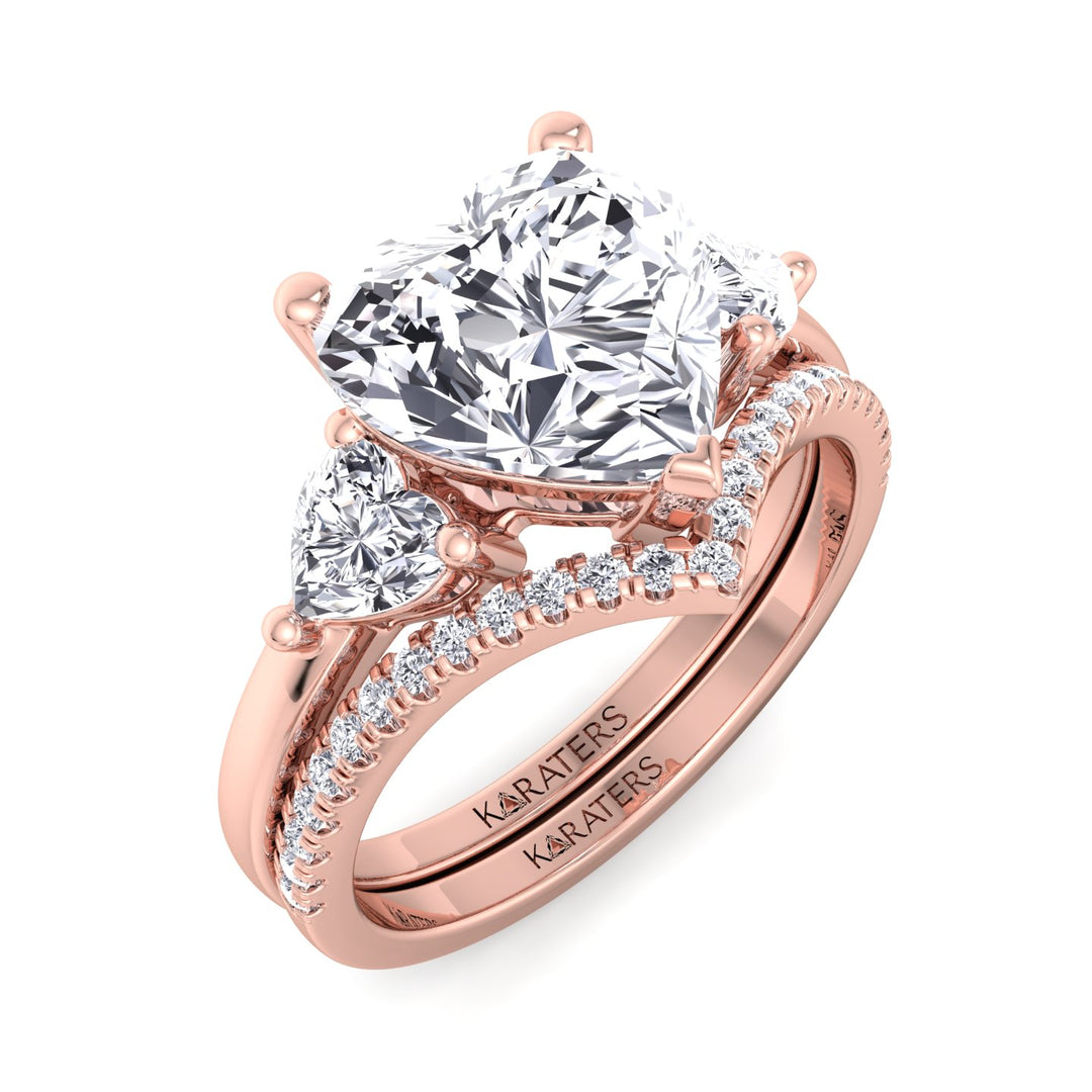 4.8CT Total Weight Heart Shape Lab Grown Diamond Wedding Set Rose Gold 18K