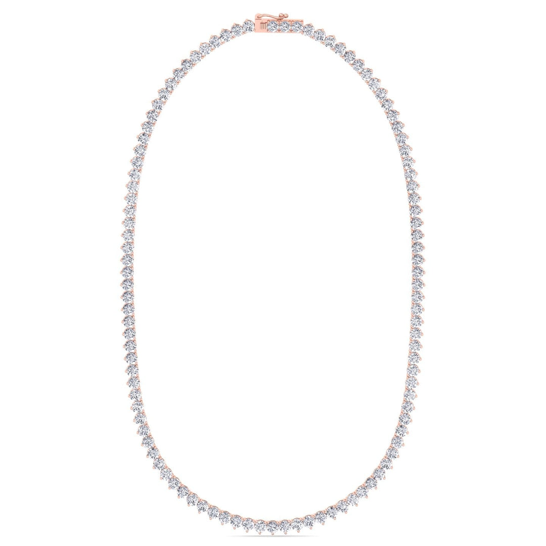 Rose Gold 3 Prong Round Lab Tennis Necklace