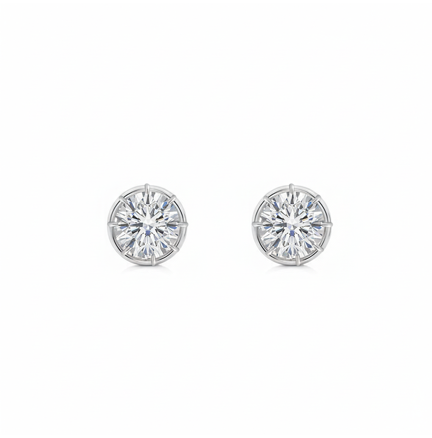 Prong Bezel Set Round Shape Lab Grown Diamond Studs White Gold 14K