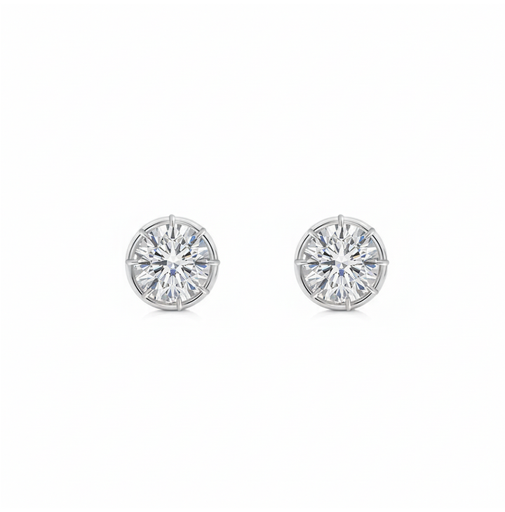 Prong Bezel Set Round Shape Lab Grown Diamond Studs White Gold 14K