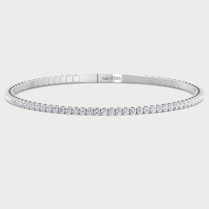 Round Cut Lab Grown Diamond Flexible Bangle Bracelet in 14K Solid Gold