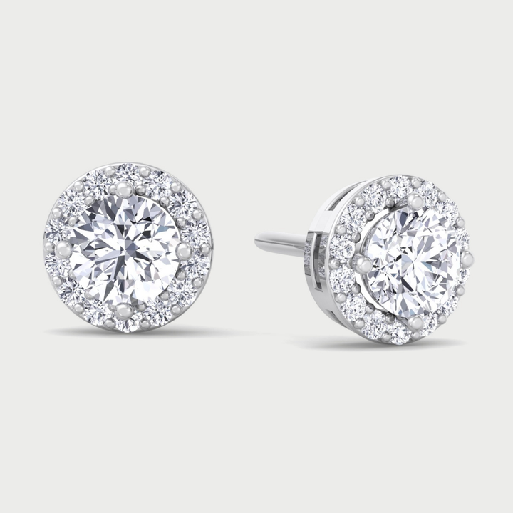 Round Cut Lab Grown Diamond Halo Studs