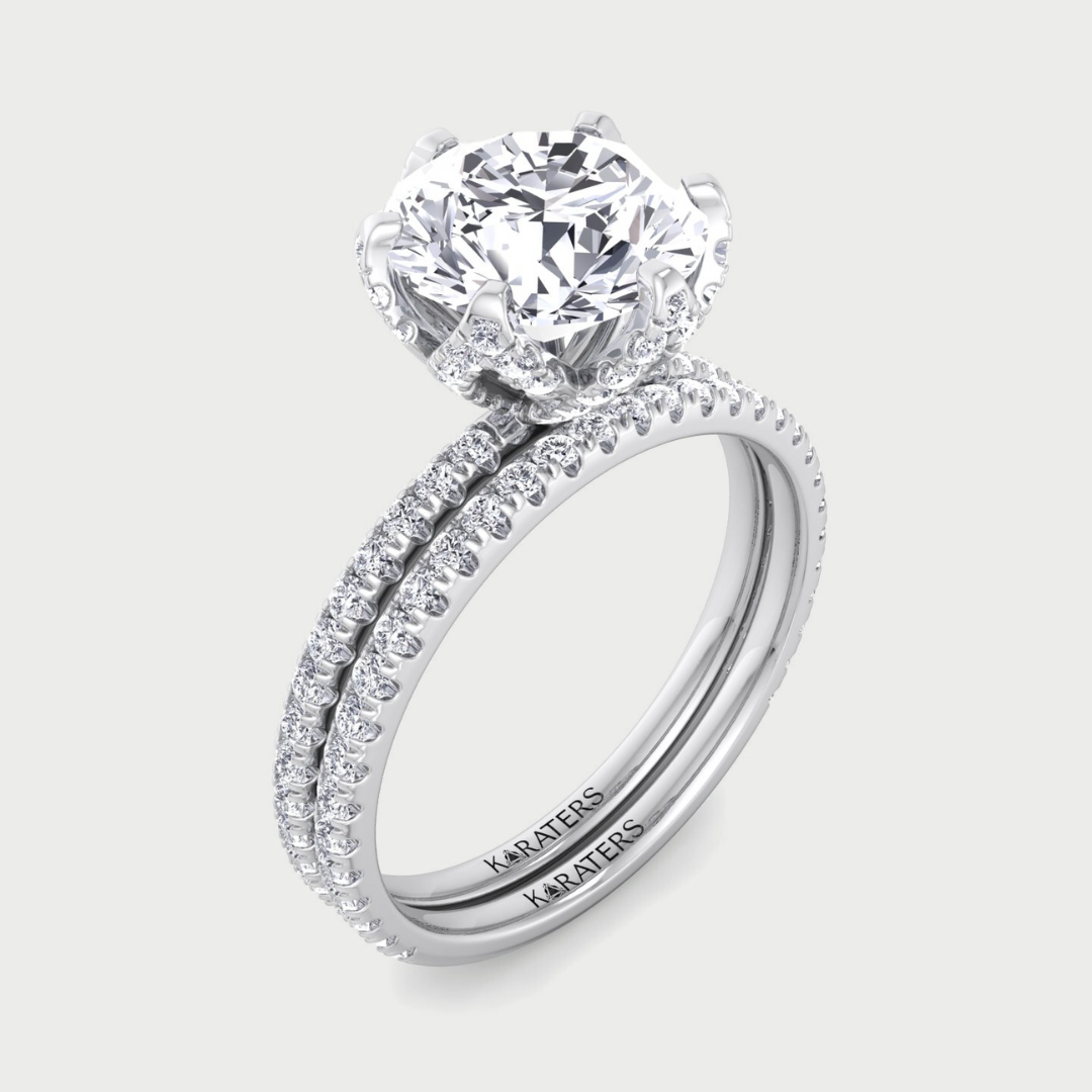 4.40CT Total Weight Round Halo Lab Grown Diamond Wedding Set
