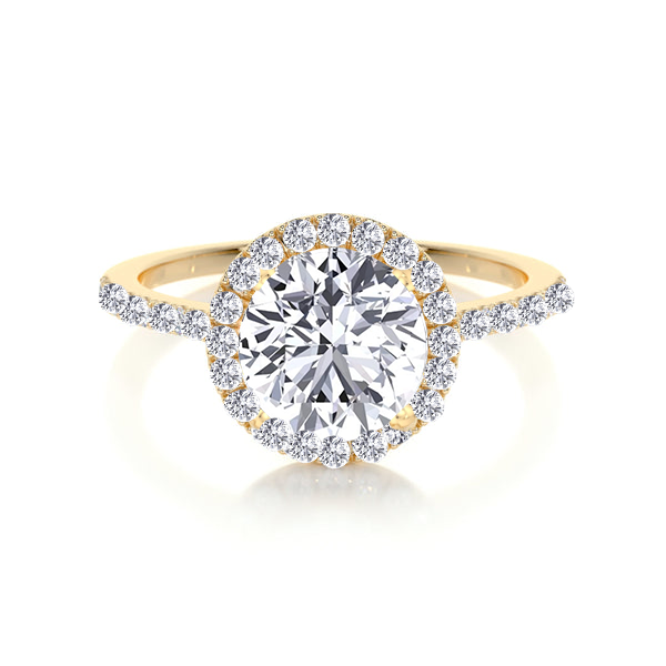 Round Shape Halo Lab Grown Ring With Thin Pave Band YG 2