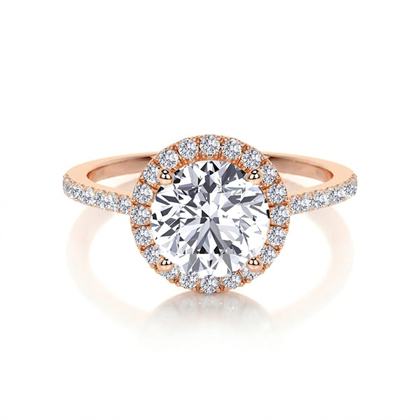 Round Shape Halo Lab Grown Ring With Thin Pave Band RG 2