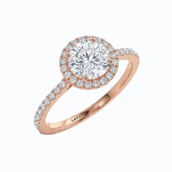 Round Shape Halo Lab Grown Ring With Thin Pave Band RG